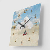 Bichons aan de strand vierkante klok (Hoek)