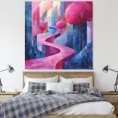 Bichromatisch roze en blauw Abstract landschap Canvas Afdruk (Insitu (Slaapkamer))