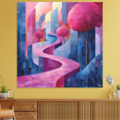 Bichromatisch roze en blauw Abstract landschap Canvas Afdruk (Insitu (Woonkamer))