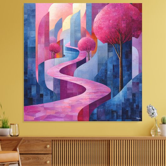 Bichromatisch roze en blauw Abstract landschap Canvas Afdruk (Insitu (Woonkamer))