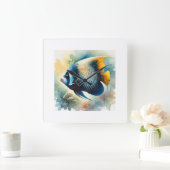 Bicolor Angelfish 120924AREF103 - Watercolor Vierkante Klok (Huis)