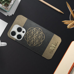 Bicolor Bruin leer, met reliëfpatroon iPhone 15 Pro Case