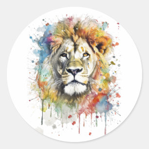 Bicolor De Koning van Kleur - Een Majestueuze Leeu Ronde Sticker