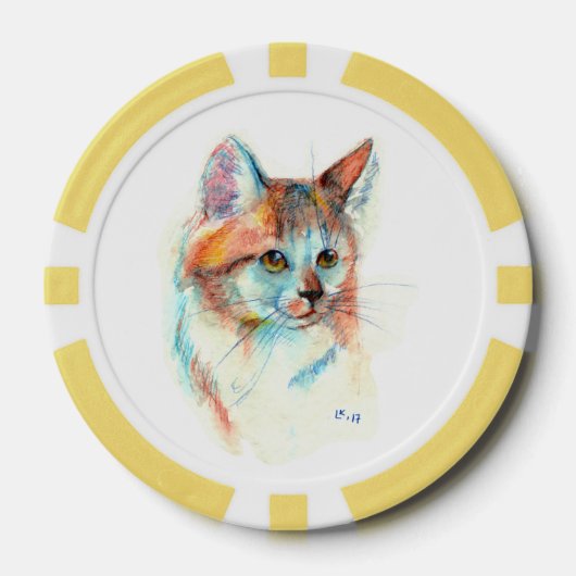 Bicolor kattenportret poker chips (Voorkant)