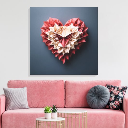 Bicolor origami hart canvas afdruk (Insitu (Woonkamer))