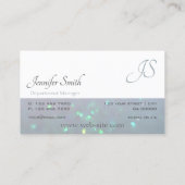 Bicolored Wit Lichtblauw Parel Glitter Monogram Visitekaartje (Achterkant)