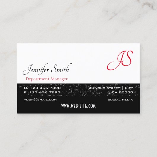 Bicolored zwart-wit Glitter Stars Monogram Visitekaartje (Achterkant)