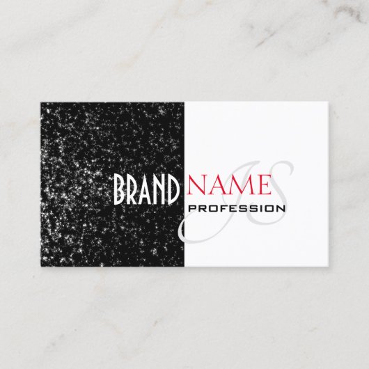 Bicolored zwart-wit Glitter Stars Monogram Visitekaartje (Voorkant)