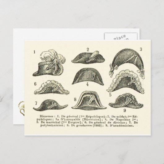 Bicorne petten briefkaart (Voorkant / Achterkant)