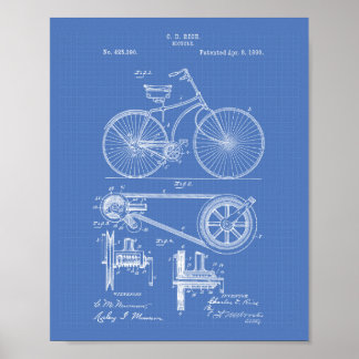 Bicycle 1890 Patent Art - Blauwdruk Poster