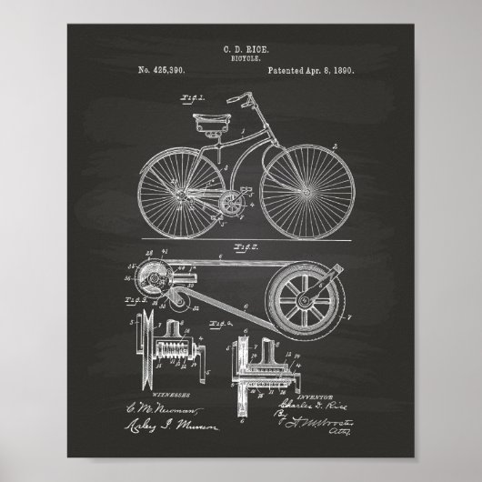 Bicycle 1890 Patent Art - Chalkboard Poster (Voorkant)