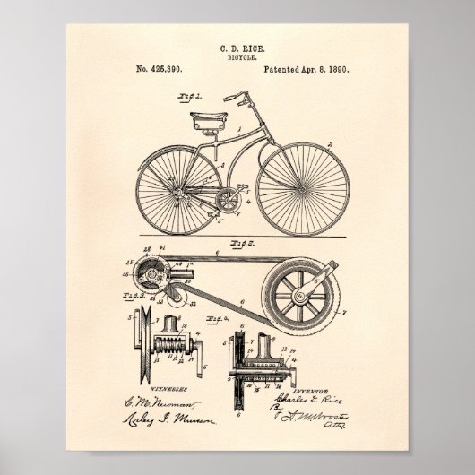 Bicycle 1890 Patent Art - Oude poster (Voorkant)