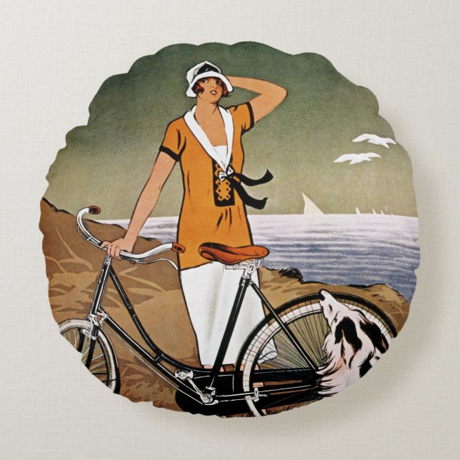 Bicycle Ad, 1925 Rond Kussen (Voorkant)