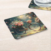 Bicycle and Flowers Kartonnen Onderzetters (Schuin)