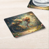 Bicycle and Flowers Kartonnen Onderzetters (Schuin)