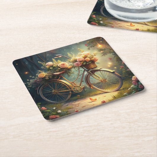 Bicycle and Flowers Kartonnen Onderzetters (Schuin)