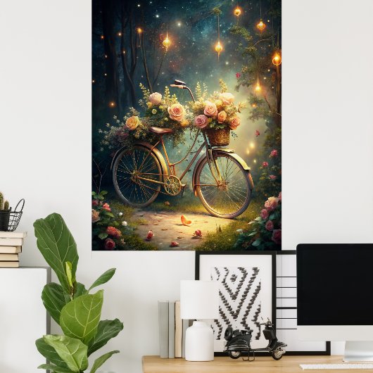 Bicycle and Flowers Poster (Thuiskantoor)
