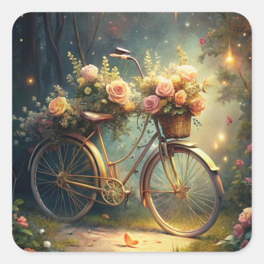 Bicycle and Flowers Vierkante Sticker (Voorkant)