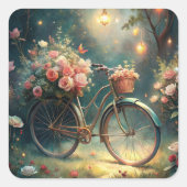 Bicycle and Flowers Vierkante Sticker (Voorkant)