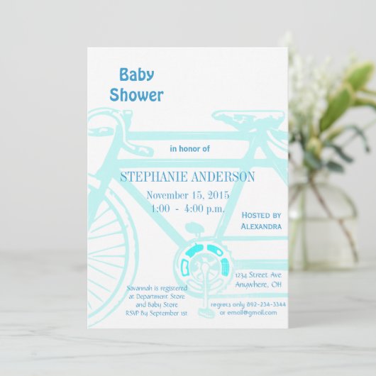 Bicycle Baby Boy Shower-uitnodigingen Kaart (Staand voorkant)
