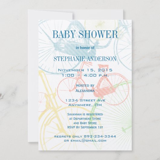  Bicycle Baby Boy Shower-uitnodigingen Kaart (Voorkant)