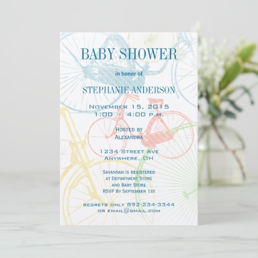  Bicycle Baby Boy Shower-uitnodigingen Kaart (Staand voorkant)