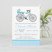 Bicycle Baby shower Blauwe Uitnodiging (Staand voorkant)