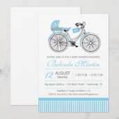 Bicycle Baby shower Blauwe Uitnodiging (Voorkant / Achterkant)