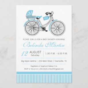 Bicycle Baby shower Blauwe Uitnodiging