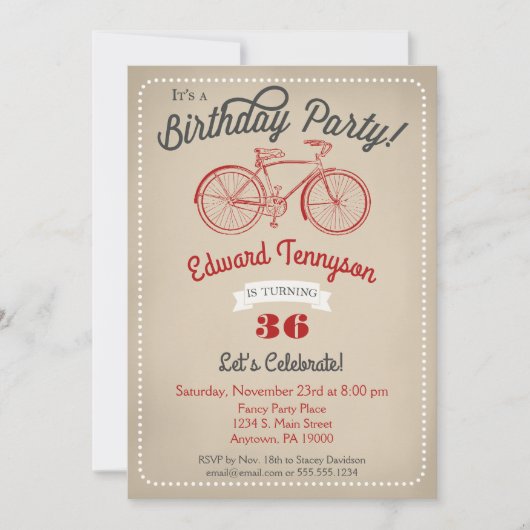 Bicycle Birthday Uitnodiging Mannen Boys  Bike (Voorkant)