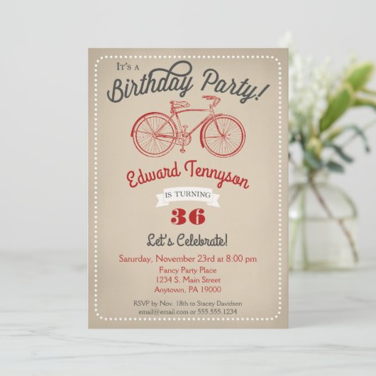 Bicycle Birthday Uitnodiging Mannen Boys  Bike (Staand voorkant)