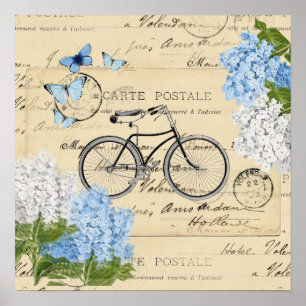  Bicycle Blue Hydrangeas Paris Art Poster