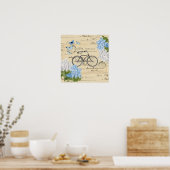 Bicycle Blue Hydrangeas Paris Art Poster (Keuken)