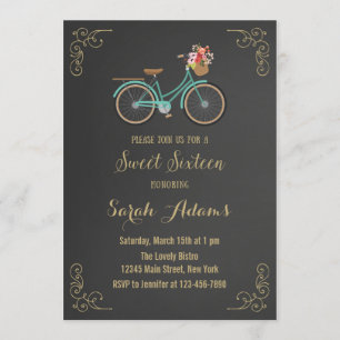 Bicycle Chalkboard Sweet Sixteen Uitnodiging