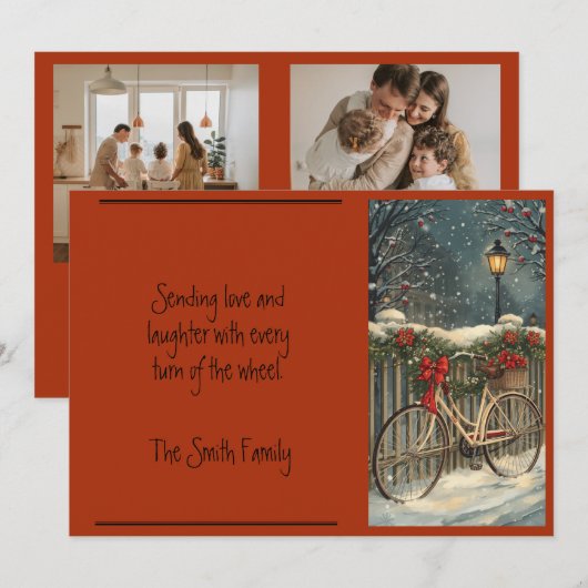 Bicycle Christmas Holiday Card  Feestdagenkaart (Voorkant / Achterkant)