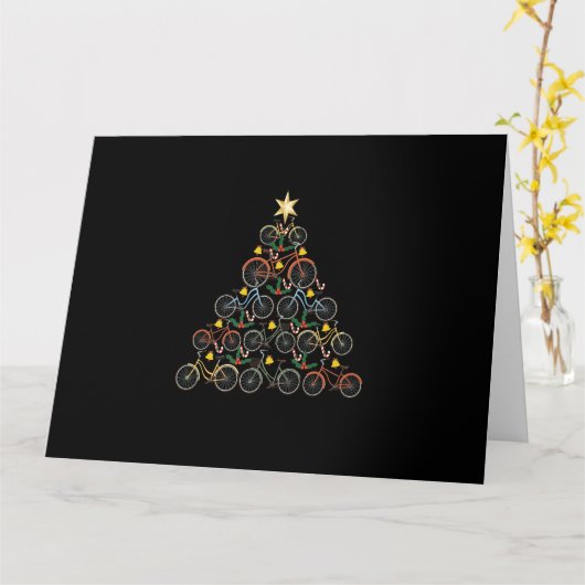 Bicycle Christmas Tree Funny Biker Bicyclist Xmas Kaart (Gele Bloem)