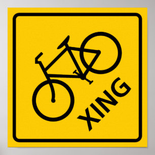 Bicycle Crossing Highway Sign Poster