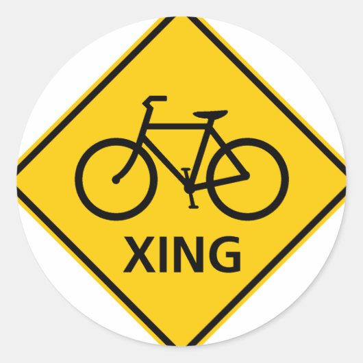 Bicycle Crossing Highway Sign Ronde Sticker (Voorkant)