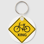 Bicycle Crossing Highway Sign Sleutelhanger (Voorkant)