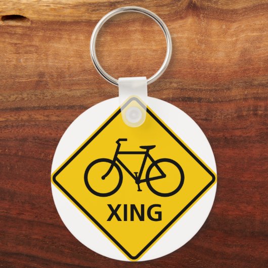 Bicycle Crossing Highway Sign Sleutelhanger (Voorkant)