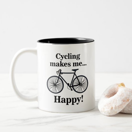 Bicycle Cycling Biking Cyclist Tweekleurige Koffiemok (Met donut)