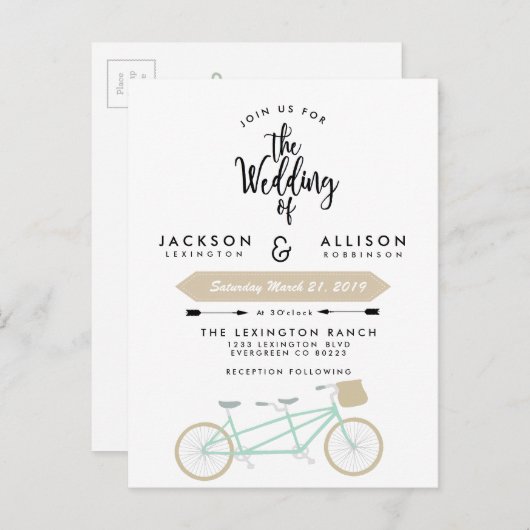 Bicycle Duo Wedding Invite Uitnodiging Briefkaart (Voorkant / Achterkant)