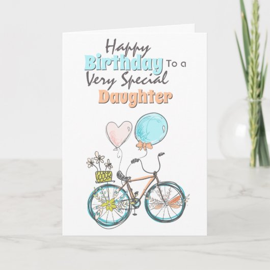 Bicycle floral basket whimsical ballon birthday ca kaart (Voorkant)
