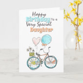 Bicycle floral basket whimsical ballon birthday ca kaart (Gele Bloem)
