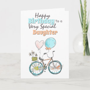 Bicycle floral basket whimsical ballon birthday ca kaart