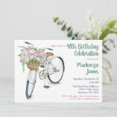 Bicycle Floral Birthday Invitation Rozen Kaart (Staand voorkant)