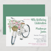 Bicycle Floral Birthday Invitation Rozen Kaart (Voorkant / Achterkant)
