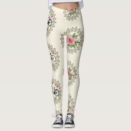 Bicycle Floral Mandalas Seamless Pattern Leggings