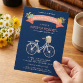 Bicycle Floral Navy Blue Girly Graduparty Kaart