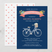 Bicycle Floral Navy Blue Girly Graduparty Kaart (Voorkant / Achterkant)